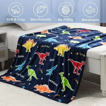 Glow in The Dark Dinosaur Blanket for Kids 50x60