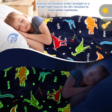 Glow in The Dark Dinosaur Blanket for Kids 50x60