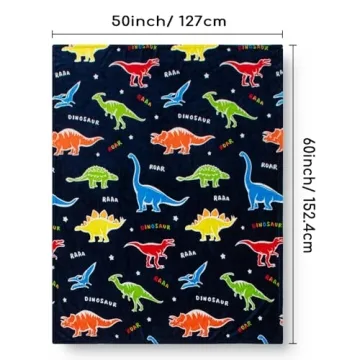 Glow in The Dark Dinosaur Blanket for Kids 50x60