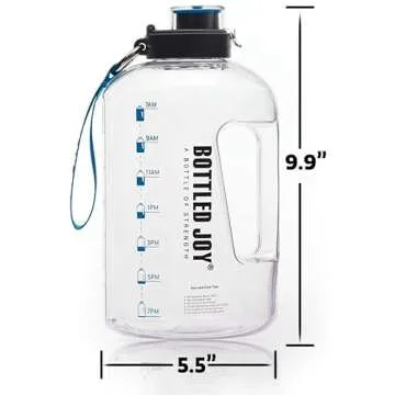 1 Gallon Water Jug with Flip-top Lid and Handle Strap, Leak-proof BPA Free Reusable Time Marker Remi...