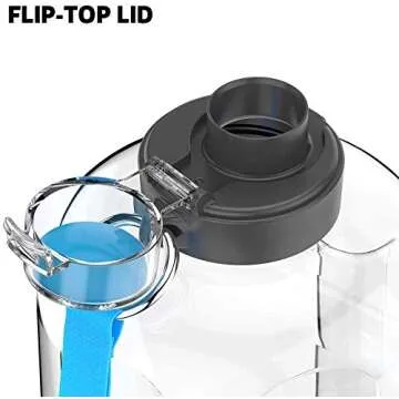 1 Gallon Water Jug with Flip-top Lid and Handle Strap, Leak-proof BPA Free Reusable Time Marker Reminder Large Capacity Wide Mouth Gallon Water Bottle for Outdoor Sports Fitness Gym Hiking Clear