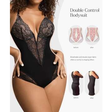 Popilush Corset Tops for Women Tummy Control Shapewear Black Lace Thong Bodysuit Backless Body Suit L