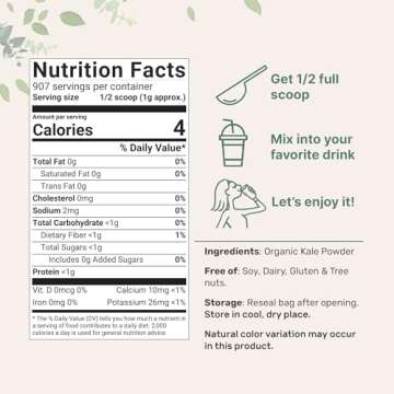 Sustainably Grown Organic Kale Powder - 2 lbs | Nutrient-Dense Superfood | Vegan