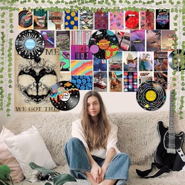 HK Studio Records Hippie Room Decor Aesthetic 12" Pack 4 - Galaxy Astronaut Decor, Dorm Decor, Dark Academia Decor, Album Cover Posters, Cool Stuff for Your Room, Cozy Room Decor, Funky Decor