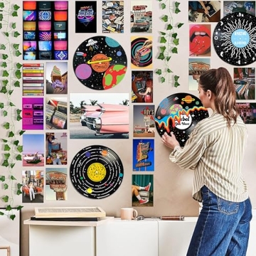 HK Studio Records Hippie Room Decor Aesthetic 12" Pack 4 - Galaxy Astronaut Decor, Dorm Decor, Dark Academia Decor, Album Cover Posters, Cool Stuff for Your Room, Cozy Room Decor, Funky Decor