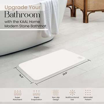 KAAL Home Diatomaceous Earth Stone Bath Mat - White, Minimalist, Non Slip Bath Mat for Bathroom | Wa...