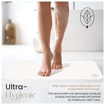 KAAL Home Diatomaceous Earth Stone Bath Mat - White, Minimalist, Non Slip Bath Mat for Bathroom | Water Absorbent Quick Drying Modern Super Absorbent Stone Shower Mat
