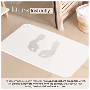 KAAL Home Diatomaceous Earth Stone Bath Mat - White, Minimalist, Non Slip Bath Mat for Bathroom | Water Absorbent Quick Drying Modern Super Absorbent Stone Shower Mat
