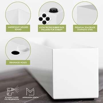 Modern Rectangle Planter Box - 32" Metal Planter Ideal as a Long Succulent Planter | Rectangular, for Table or Window Sill Planters Indoor | Trough Planter for Indoor Window Planter | White