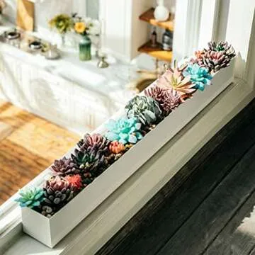 Modern Rectangle Planter Box - 32" Metal Planter Ideal as a Long Succulent Planter | Rectangular, for Table or Window Sill Planters Indoor | Trough Planter for Indoor Window Planter | White