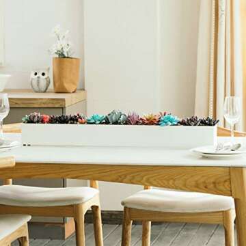 Modern Rectangle Planter Box - 32" Metal Planter Ideal as a Long Succulent Planter | Rectangular, for Table or Window Sill Planters Indoor | Trough Planter for Indoor Window Planter | White