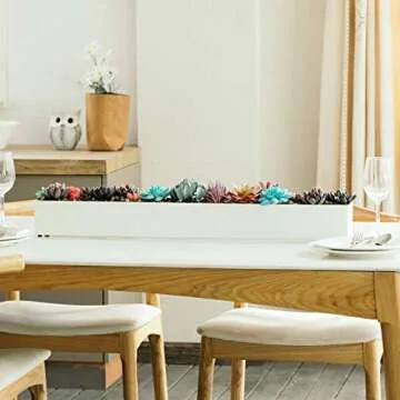 Modern Rectangle Planter Box - 32" Metal Planter Ideal as a Long Succulent Planter | Rectangular, for Table or Window Sill Planters Indoor | Trough Planter for Indoor Window Planter | White