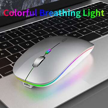 Uiosmuph LED Wireless Mouse, G12 Slim Rechargeable Silent Mouse, 2.4G Portable Optical Computer Mice...