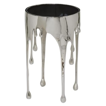 Deco 79 Aluminum Metal Side End Accent Table Drip End Table with Melting Design and Shaded Glass Top, Side Table 16" x 16" x 25", Silver