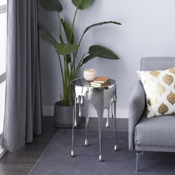 Deco 79 Aluminum Metal Side End Accent Table Drip End Table with Melting Design and Shaded Glass Top, Side Table 16" x 16" x 25", Silver