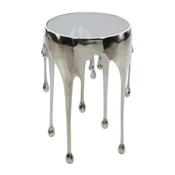 Deco 79 Aluminum Metal Side End Accent Table Drip End Table with Melting Design and Shaded Glass Top, Side Table 16" x 16" x 25", Silver
