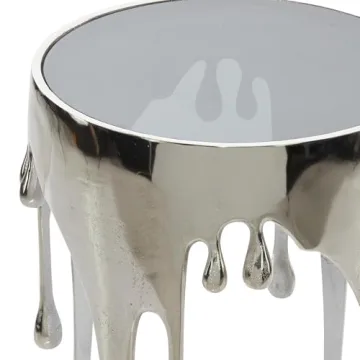 Deco 79 Aluminum Metal Side End Accent Table Drip End Table with Melting Design and Shaded Glass Top, Side Table 16" x 16" x 25", Silver
