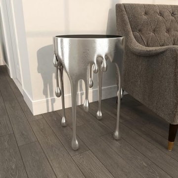 Deco 79 Aluminum Metal Side End Accent Table Drip End Table with Melting Design and Shaded Glass Top, Side Table 16" x 16" x 25", Silver