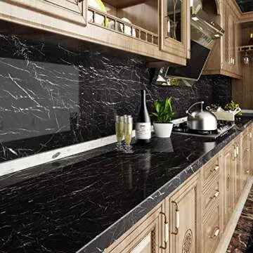 Livelynine Black Marble Wallpaper - Peel & Stick Countertop Vinyl Wrap, Waterproof, Renter Friendly ...