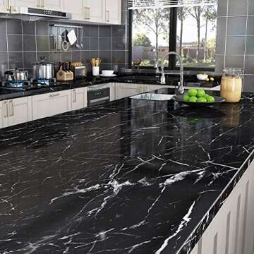 Livelynine Black Marble Waterproof Contact Paper for Countertops