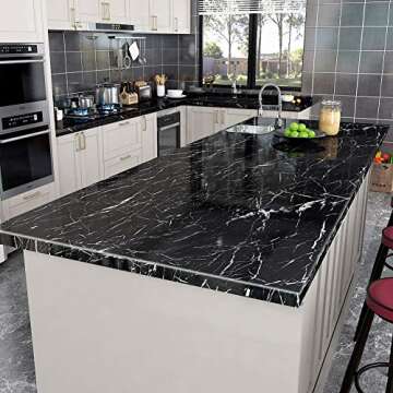 Livelynine Black Marble Waterproof Contact Paper for Countertops