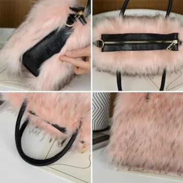 Furry Tote Bag for Women Cute Soft Fluffy Purse