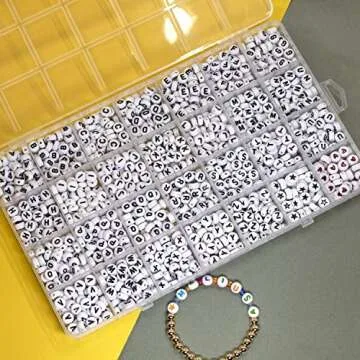 Melius Acrylic Letter Beads, 1450 Pcs 4x7mm Round Alphabet Beads in 28 Grid Box for Jewelry Making, DIY Bracelets (4x7mm, White)