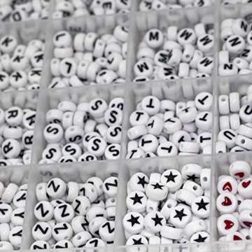 Melius Acrylic Letter Beads, 1450 Pcs 4x7mm Round Alphabet Beads in 28 Grid Box for Jewelry Making, DIY Bracelets (4x7mm, White)