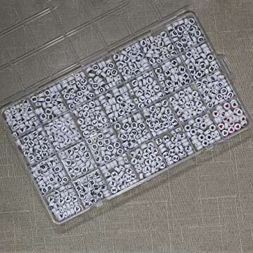 Melius Acrylic Letter Beads, 1450 Pcs 4x7mm Round Alphabet Beads in 28 Grid Box for Jewelry Making, DIY Bracelets (4x7mm, White)