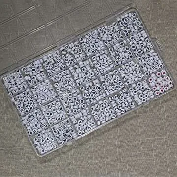 Melius Acrylic Letter Beads, 1450 Pcs 4x7mm Round Alphabet Beads in 28 Grid Box for Jewelry Making, DIY Bracelets (4x7mm, White)