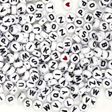Melius Acrylic Letter Beads, 1450 Pcs 4x7mm Round Alphabet Beads in 28 Grid Box for Jewelry Making, DIY Bracelets (4x7mm, White)