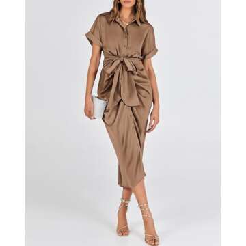 BTFBM Satin Shirt Dress for Elegant Spring Summer Style