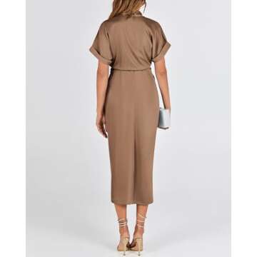 BTFBM Satin Shirt Dress for Elegant Spring Summer Style