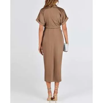 BTFBM Satin Shirt Dress for Elegant Spring Summer Style