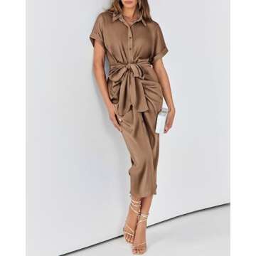 BTFBM Satin Shirt Dress for Elegant Spring Summer Style