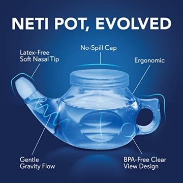 SinuCleanse Soft Tip Neti Pot Nasal Wash System, Relieves Nasal Congestion Due to Cold & Flu, Dry Air, Allergies, 30 All-Natural Saline Packets, Made in USA