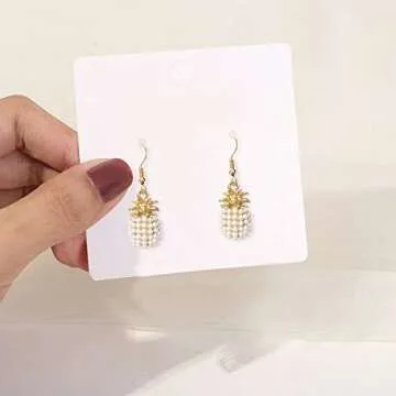 ANDPAI Unique Handmade Classic Imitation Pearl Pineapple Stud Earrings Pearl Fruit Dangle Drop Earrings for Women Lovely Female Fashion Statement Earrings Jewelry (White 1)