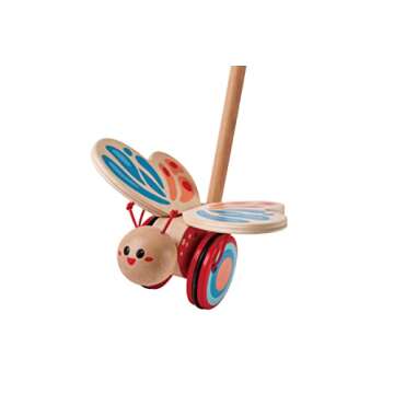 Award Winning Hape Butterfly Wooden Push and Pull Walking Toy, L: 6.3, W: 5.8, H: 22.2 inch, Red