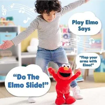 Sesame Street Elmo Slide Singing and Dancing 14-inch Plush, Pretend Play, Interactive Toy, Kids Toys for Ages 2 Up by Just Play