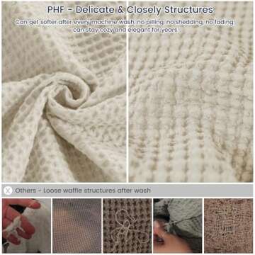 PHF 100% Cotton Waffle Weave Blanket Queen Size 90"x90" - Lightweight Cozy Washed Soft Breathable Throw - Great Layer for Couch Bed Sofa - Elegant Aesthetic Home Decoration Gift-Linen