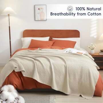 PHF 100% Cotton Waffle Weave Blanket Queen Size 90"x90" - Lightweight Cozy Washed Soft Breathable Throw - Great Layer for Couch Bed Sofa - Elegant Aesthetic Home Decoration Gift-Linen