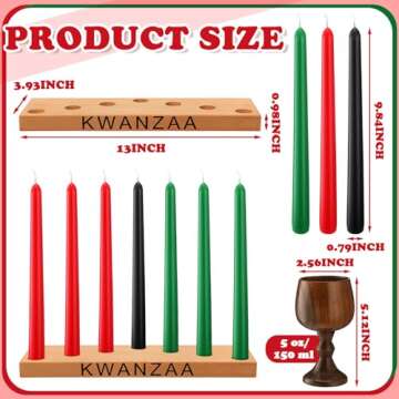 Sliner Kwanzaa Decorations Kwanzaa Candle Holder Kwanzaa Kinara Set Driplesstaper 3 Red 3 Green 1 Black Kwanzaa Wooden Wood Unity Cup African Holiday Mishumbaa Saba(Ordinary Style)