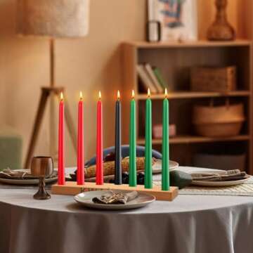Sliner Kwanzaa Decorations Kwanzaa Candle Holder Kwanzaa Kinara Set Driplesstaper 3 Red 3 Green 1 Black Kwanzaa Wooden Wood Unity Cup African Holiday Mishumbaa Saba(Ordinary Style)