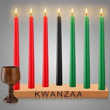 Sliner Kwanzaa Decorations Kwanzaa Candle Holder Kwanzaa Kinara Set Driplesstaper 3 Red 3 Green 1 Black Kwanzaa Wooden Wood Unity Cup African Holiday Mishumbaa Saba(Ordinary Style)