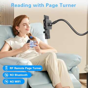 Kefotic Gooseneck Tablet Holder for Kindle Reading in Bed with Page Turner Remote, Hands Free Desk B...