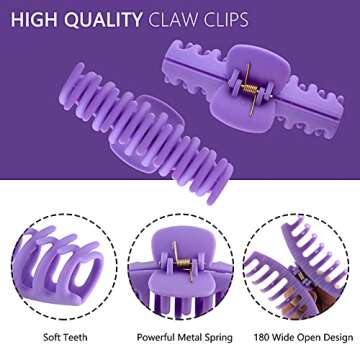 12 Pcs Large Hair Claw Clips - 4.3 Inch Nonslip Big hair clamps,Perfect Jaw Matte hair clamps for Women and Thinner hair styling