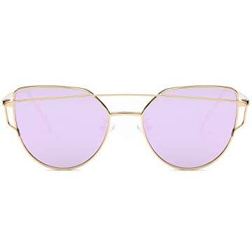 SOJOS Cat Eye Sunglasses for Women Fashion Designer Style Mirrored Lenses SJ1001 with Gold/Purple
