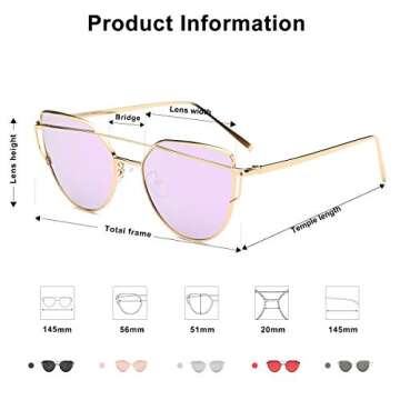 SOJOS Cat Eye Sunglasses for Women Fashion Designer Style Mirrored Lenses SJ1001 with Gold/Purple