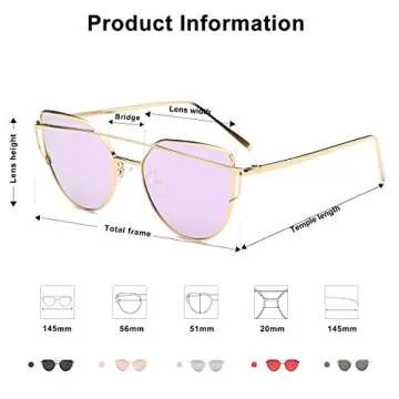 SOJOS Cat Eye Sunglasses for Women Fashion Designer Style Mirrored Lenses SJ1001 with Gold/Purple