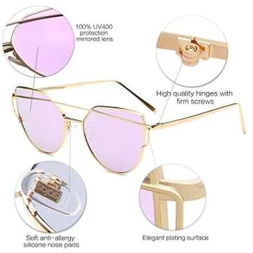 SOJOS Cat Eye Sunglasses for Women Fashion Designer Style Mirrored Lenses SJ1001 with Gold/Purple